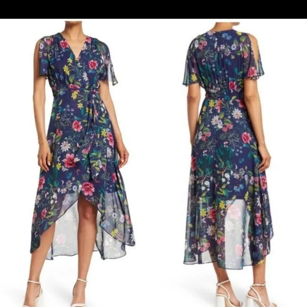 NWT Eliza J ​Floral High Low Blue Dress Size 10